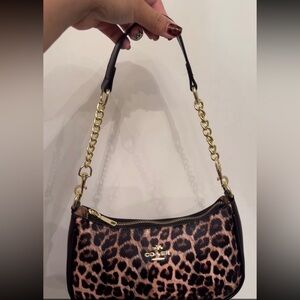 Leopard Print Shoulder Bag with Gold Chain